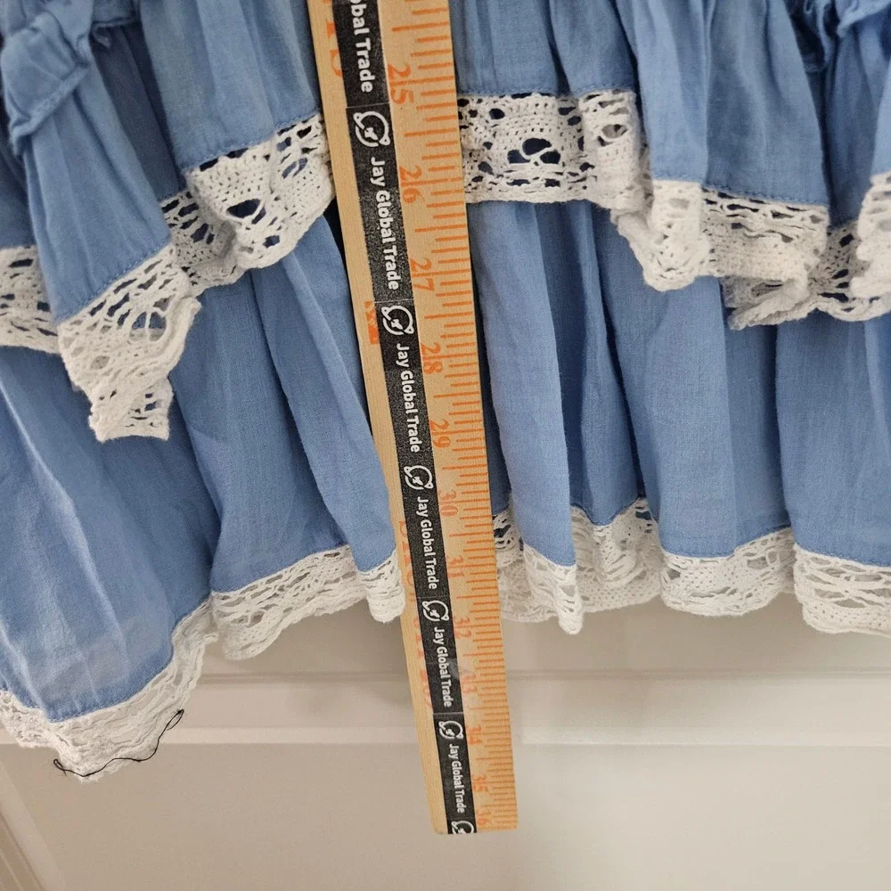 LoveShackFancy Light Blue and White Eyelet Lace Mini Dress - Picture 10 of 11